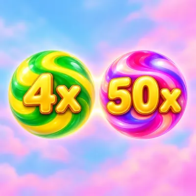 Üzerinde 4x ve 50x yazan iki renkli çarpan küresi