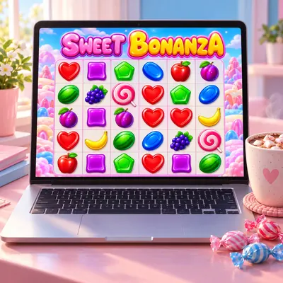 Dizüstü bilgisayarda açık Sweet Bonanza demosu