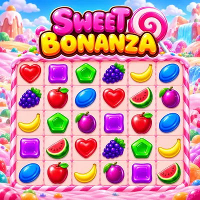 Sweet Bonanza logosu ve altı sütun, beş satırlık oyun alanı